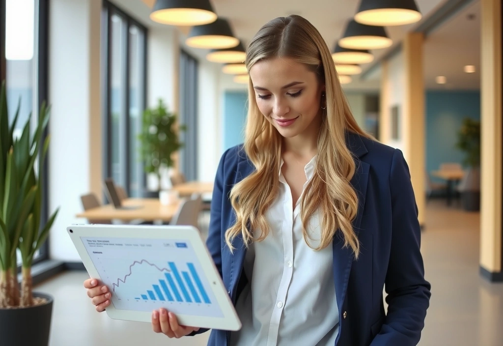 Žena se dívá na grafy na tabletu