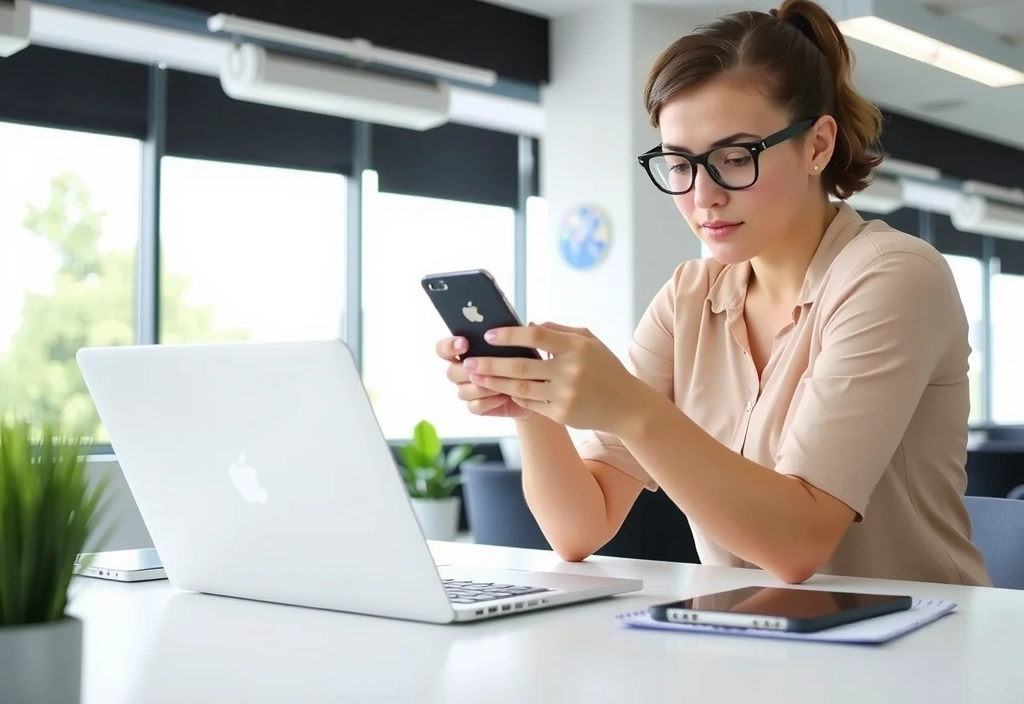 Osoba používající telefon a počítač pro komunikaci s adgate