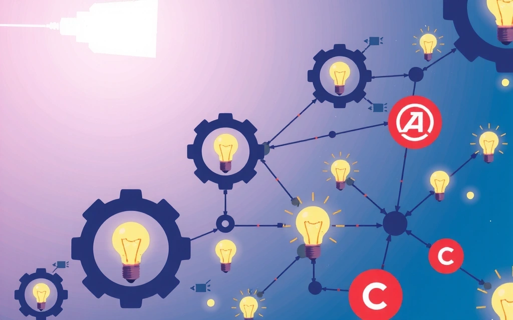 Abstraktní ilustrace duševního vlastnictví se symboly autorských práv a kreativních nápadů