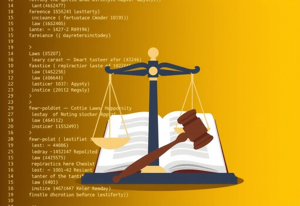 Ilustrace spravedlnosti a zákonnosti s váhami a knihami zákonů