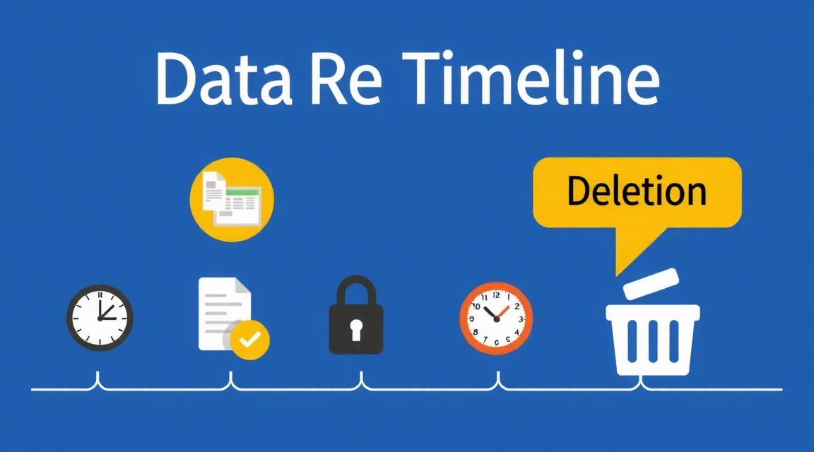 Ilustrace časové osy s ikonami pro uchovávání dat a mazání